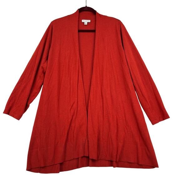 Susan Graver Cardigan Sweater Size 2X Rust Red Tunic Cascade Front Long Sleeve - Picture 1 of 8